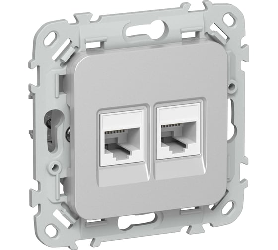 Розетка IEK FLITE 2-местная, компьютерная, RJ45, категория 6, UTP РК6-2-0-ФлА алюминий FI-K22-2-K47