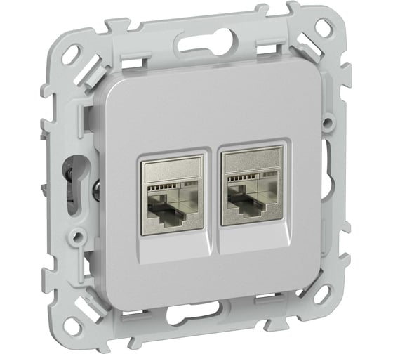 Розетка IEK FLITE 2-местная, компьютерная, RJ45, категория 6, STP РК6-2-1-ФлА алюминий FI-K21-2-K47