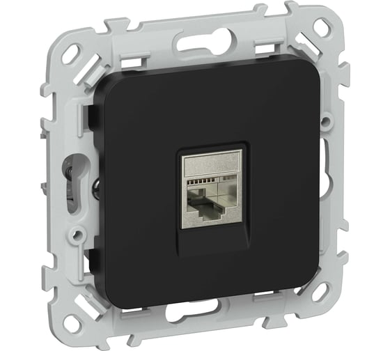 Розетка IEK FLITE компьютерная, RJ45, категория 5Е, STP РК5е-1-1-ФлЧ черный FI-K11-1-K02