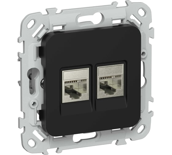 Розетка IEK FLITE 2-местная, компьютерная, RJ45, категория 6, STP РК6-2-1-ФлЧ черный FI-K21-2-K02