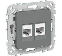 Розетка IEK FLITE 2-местная, компьютерная, RJ45, категория 6, UTP РК6-2-0-ФлМА мокрый асфальт FI-K22-2-K80