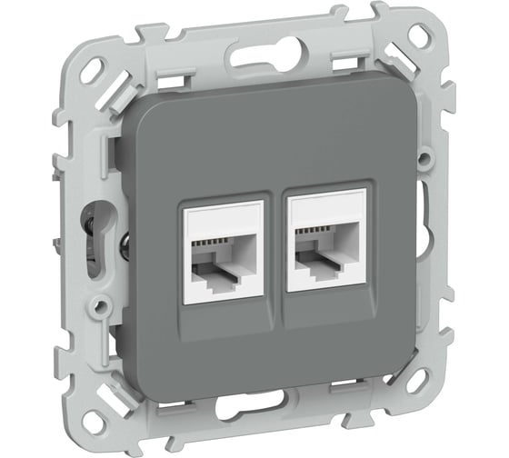 Розетка IEK FLITE 2-местная, компьютерная, RJ45, категория 6, UTP РК6-2-0-ФлМА мокрый асфальт FI-K22-2-K80