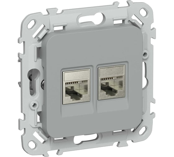 Розетка IEK FLITE 2-местная, компьютерная, RJ45, категория 5Е, STP РК5е-2-1-ФлС серый FI-K21-1-K03