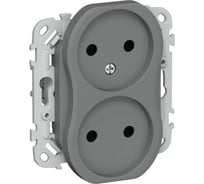 Розетка IEK FLITE 2-местная, без заземления, без защитных шторок, 10А РС02-0-ФлМА мокрый асфальт FI-R20-10-K80