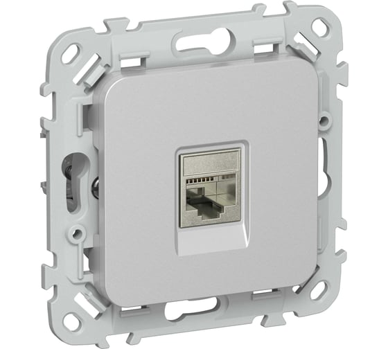 Розетка IEK FLITE компьютерная, RJ45, категория 6, STP РК6-1-1-ФлА алюминий FI-K11-2-K47
