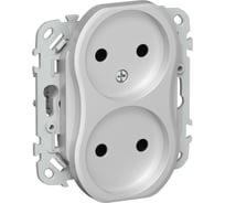Розетка IEK FLITE 2-местная, без заземления, без защитных шторок, 10А РС02-0-ФлА алюминий FI-R20-10-K47