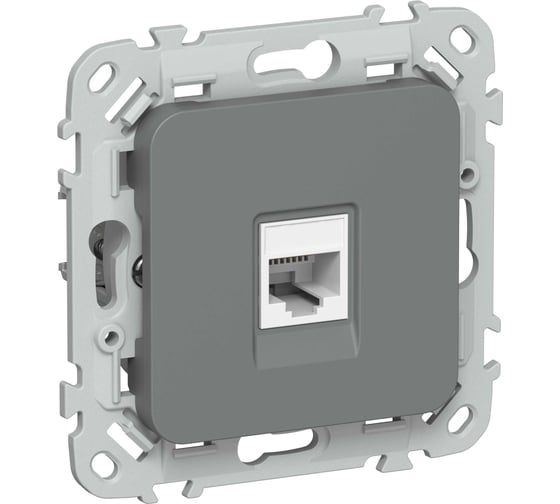 Розетка IEK FLITE компьютерная, RJ45, категория 6, UTP РК6-1-0-ФлМА мокрый асфальт FI-K12-2-K80