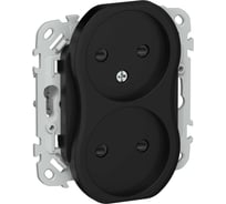Розетка IEK FLITE 2-местная, без заземления, с защитными шторками, 10А РСш02-0-ФлЧ черный FI-R23-10-K02