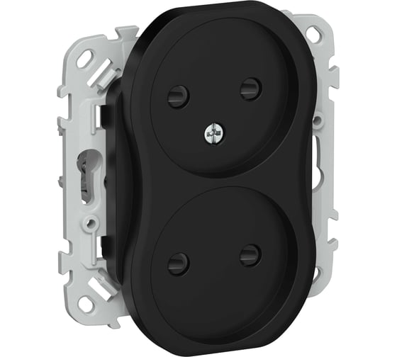 Розетка IEK FLITE 2-местная, без заземления, с защитными шторками, 10А РСш02-0-ФлЧ черный FI-R23-10-K02