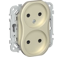 Розетка IEK FLITE 2-местная, без заземления, с защитными шторками, безвинтовое крепление 10А РСш02-1-ФлШ шампань FI-R23-10-1-K37
