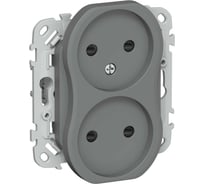 Розетка IEK FLITE 2-местная, без заземления, с защитными шторками, 10А РСш02-0-ФлМА мокрый асфальт FI-R23-10-K80