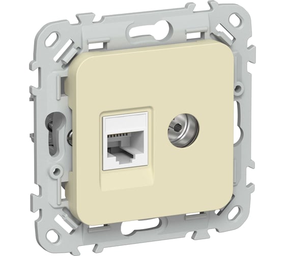 Розетка IEK FLITE 2-местная, RJ45/TV, категория 5Е, UTP РКТВ5е-2-0-ФлН навахо FI-AK22-1-K87