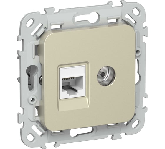 Розетка IEK FLITE 2-местная, RJ45/TV, категория 6, UTP РКТВ6-2-0-ФлШ шампань FI-AK22-2-K37