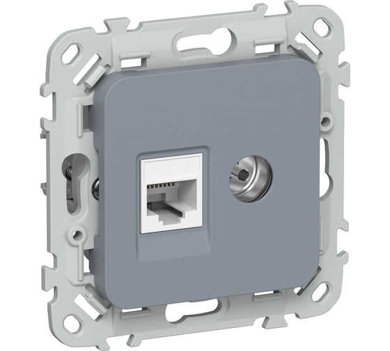 Розетка IEK FLITE 2-местная, RJ45/TV, категория 5Е, UTP РКТВ5е-2-0-ФлМ маренго FI-AK22-1-K35