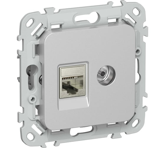 Розетка IEK FLITE 2-местная, RJ45/TV, категория 5Е, STP РКТВ5е-2-1-ФлА алюминий FI-AK21-1-K47