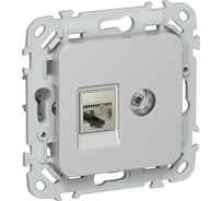 Розетка IEK FLITE 2-местная, RJ45/TV, категория 6, STP РКТВ6-2-1-ФлА алюминий FI-AK21-2-K47