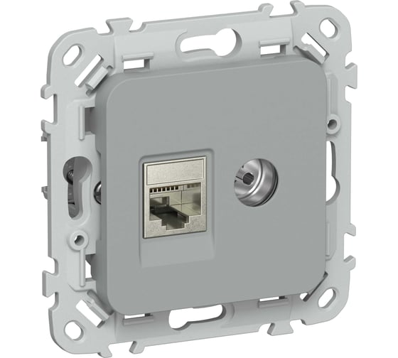 Розетка IEK FLITE 2-местная, RJ45/TV, категория 6, STP РКТВ6-2-1-ФлС серый FI-AK21-2-K03