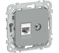 Розетка IEK FLITE 2-местная, RJ45/TV, категория 6, UTP РКТВ6-2-0-ФлС серый FI-AK22-2-K03