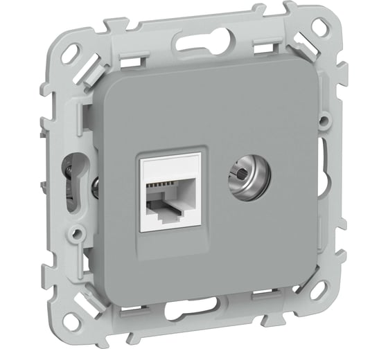 Розетка IEK FLITE 2-местная, RJ45/TV, категория 6, UTP РКТВ6-2-0-ФлС серый FI-AK22-2-K03