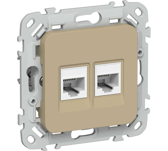 Розетка IEK FLITE 2-местная, RJ45/RJ11, категория 5Е/3, UTP РКТ5е/3-2-0-ФлХ хаки FI-KT22-1-K59
