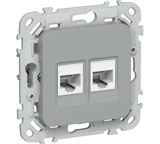 Розетка IEK FLITE 2-местная, RJ45/RJ11, категория 6/3, UTP РКТ6/3-2-0-ФлС серый FI-KT22-2-K03