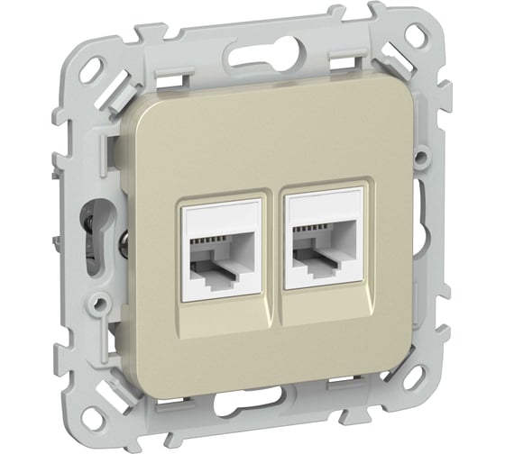 Розетка IEK FLITE 2-местная, RJ45/RJ11, категория 5Е/3, UTP РКТ5е/3-2-0-ФлШ шампань FI-KT22-1-K37