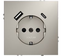 Розетка встраиваемая Voltum S70 с заземлением и защитными шторками, 16А, с USB, A+С, кашемир VLS040503
