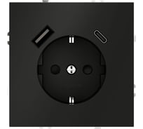 Розетка встраиваемая Voltum S70 с заземлением и защитными шторками, 16А, с USB, A+С, черный матовый VLS040508