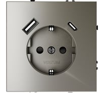 Розетка встраиваемая Voltum S70 с заземлением и защитными шторками, 16А, с USB, A+С, шелк VLS040504