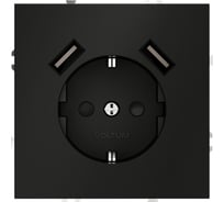 Розетка встраиваемая Voltum S70 с заземлением и защитными шторками, 16А, с USB, A+A, черный матовый VLS040408