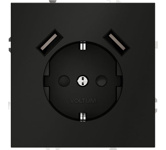 Розетка встраиваемая Voltum S70 с заземлением и защитными шторками, 16А, с USB, A+A, черный матовый VLS040408