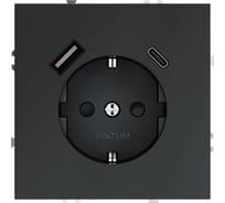 Розетка встраиваемая Voltum S70 с заземлением и защитными шторками, 16А, с USB, A+С, графит VLS040507