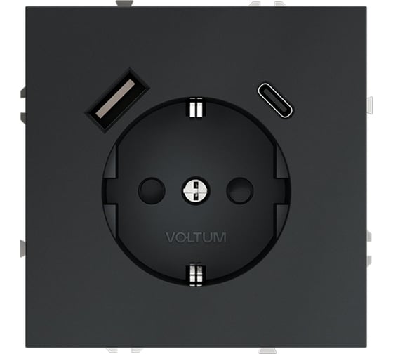 Розетка встраиваемая Voltum S70 с заземлением и защитными шторками, 16А, с USB, A+С, графит VLS040507