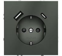 Розетка встраиваемая Voltum S70 с заземлением и защитными шторками, 16А, с USB, A+С, титан VLS040506