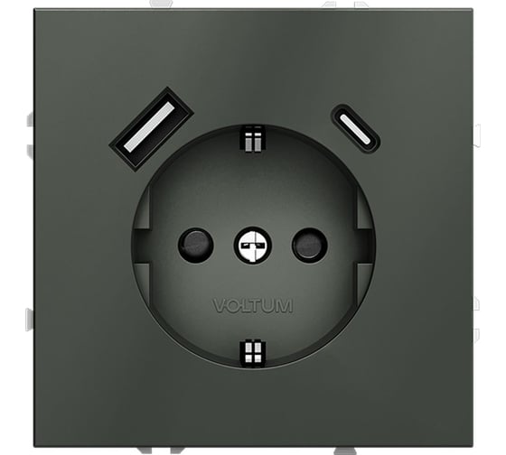 Розетка встраиваемая Voltum S70 с заземлением и защитными шторками, 16А, с USB, A+С, титан VLS040506