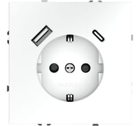 Розетка встраиваемая Voltum S70 с заземлением и защитными шторками, 16А, с USB, A+С, белый матовый VLS040502