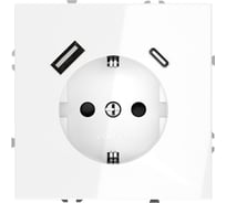 Розетка встраиваемая Voltum S70 с заземлением и защитными шторками, 16А, с USB, A+С, белый глянцевый VLS040501