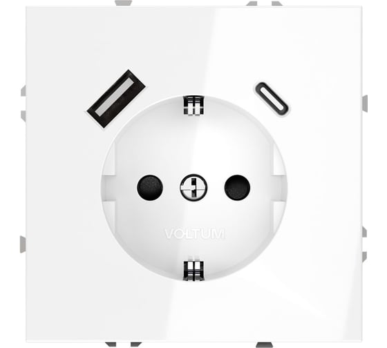 Розетка встраиваемая Voltum S70 с заземлением и защитными шторками, 16А, с USB, A+С, белый глянцевый VLS040501