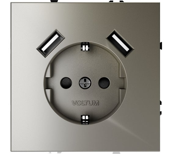 Розетка встраиваемая Voltum S70 с заземлением и защитными шторками, 16А, с USB, A+A, шелк VLS040404