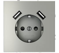 Розетка встраиваемая Voltum S70 с заземлением и защитными шторками, 16А, с USB, A+A, сталь VLS040405