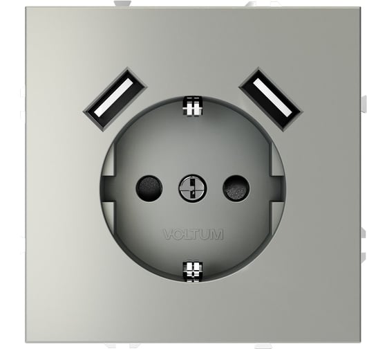 Розетка встраиваемая Voltum S70 с заземлением и защитными шторками, 16А, с USB, A+A, сталь VLS040405