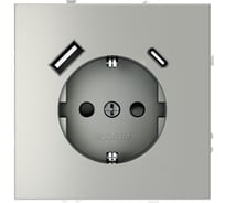 Розетка встраиваемая Voltum S70 с заземлением и защитными шторками, 16А, с USB, A+С, сталь VLS040505