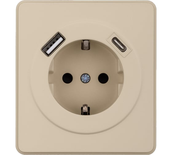 Розетка KRANZ ROUND одинарная, с заземлением, скрытая установка з/ш 16А с USB A+C быстрой зарядки 5В/3А шелк KR-78-0704-7