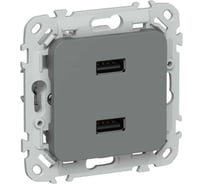 Розетка IEK FLITE USB A+A 3,1А РЮ-2-ФлМА мокрый асфальт FI-U21-D31-K80