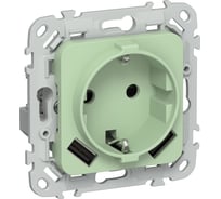 Розетка 1-местная с заземлением с защитными шторками IEK FLITE 16А с USB A+A 3,1А безвинтовое крепление РСЮша11-1-ФлФ фисташковый FI-R14-16-1-U21-D31-K93