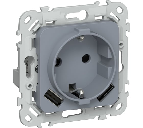 Розетка 1-местная с заземлением с защитными шторками IEK FLITE 16А с USB A+A 3,1А безвинтовое крепление РСЮша11-1-ФлМ маренго FI-R14-16-1-U21-D31-K35