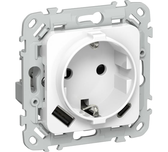 Розетка 1-местная с заземлением с защитными шторками IEK FLITE 16А с USB A+C 20Вт РСЮшс11-0-ФлБ белый FI-R14-16-U22-020-K01