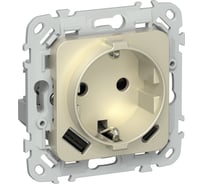 Розетка 1-местная с заземлением с защитными шторками IEK FLITE 16А с USB A+C 20Вт безвинтовое крепление РСЮшс11-1-ФлШ шампань FI-R14-16-1-U22-020-K37