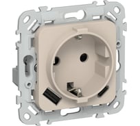 Розетка 1-местная с заземлением с защитными шторками IEK FLITE 16А с USB A+C 20Вт РСЮшс11-0-ФлЛ льняной FI-R14-16-U22-020-K88