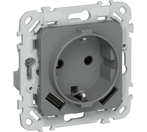Розетка 1-местная с заземлением с защитными шторками IEK FLITE 16А с USB A+A 3,1А РСЮша11-0-ФлМА мокрый асфальт FI-R14-16-U21-D31-K80